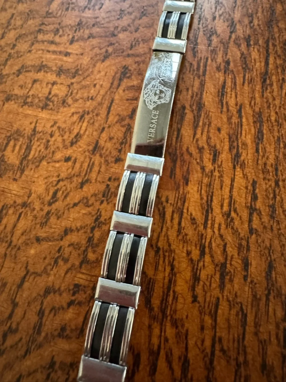 Versace Men’s Stainless Steel Medusa Plate Bracelet - Silver and Black